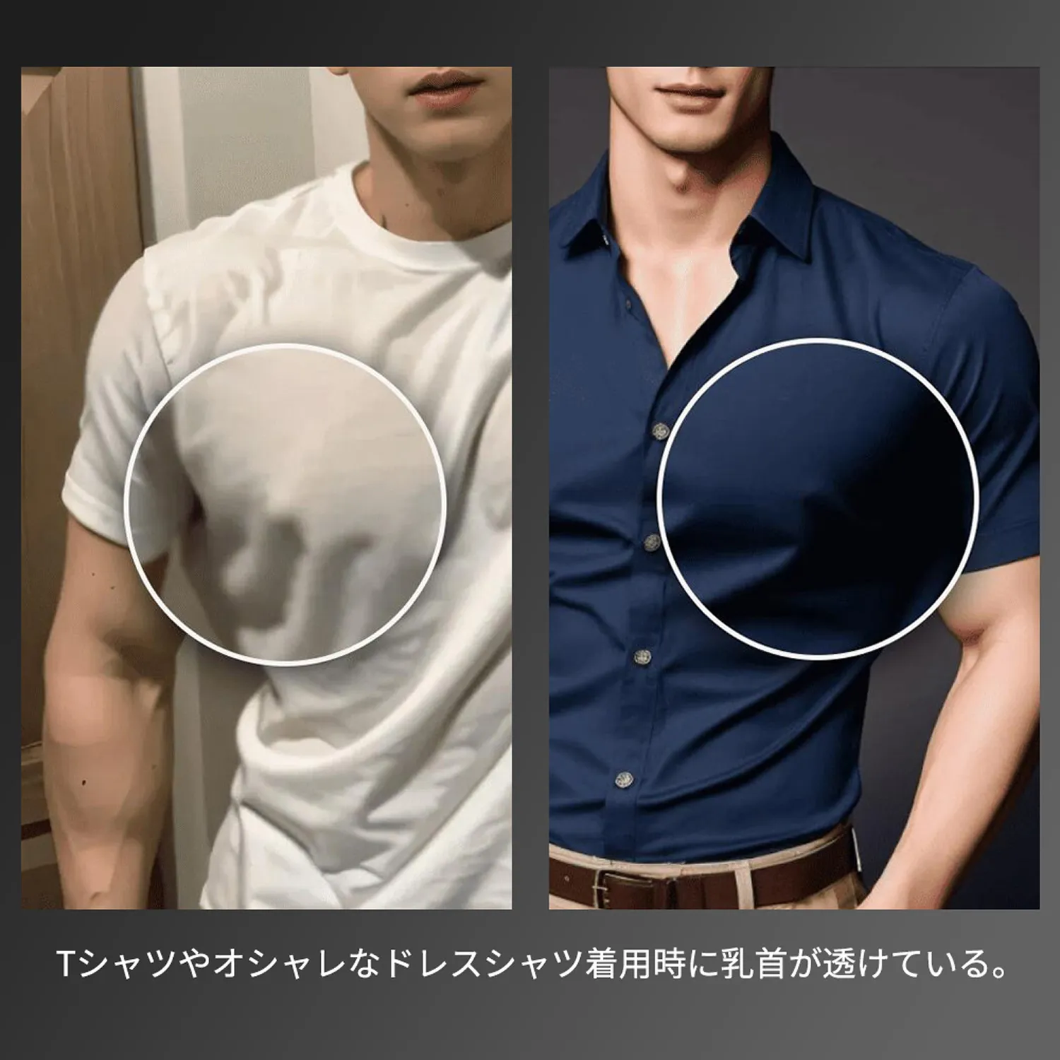 Tシャツやおしゃれなドレスシャツ着用時に乳首が透けている